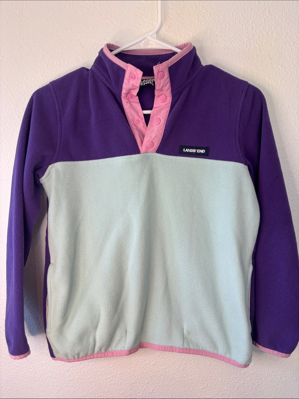 Lands' End Purple, Mint & Pink Snap-Placket Fleece Pullover